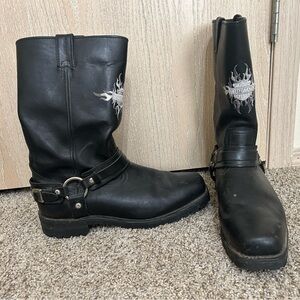Harley Davidson 91055 Biker Motorcycle Sentry Boots Black Harness Pull-On 11.5